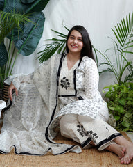 Cream yoke embroidered Full suit set