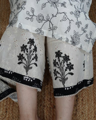 Cream Black yoke embroidered Full suit set
