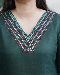 Dark Green Kurta with Digital Print Chanderi Dupatta