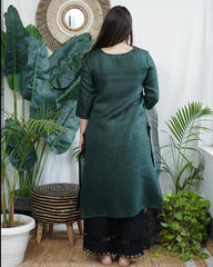 Dark Green Kurta with Digital Print Chanderi Dupatta