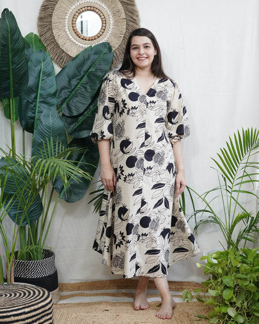 Anar print beige dress with lining