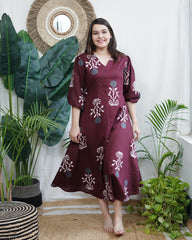 Wine floral print dress with lining