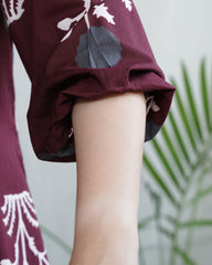 Wine floral print dress with lining