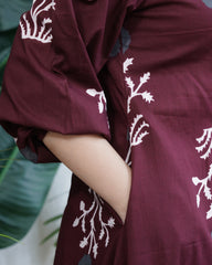 Wine floral print dress with lining