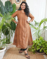 Mustard buti Chanderi Aline Kurta
