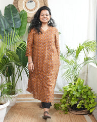 Mustard buti Chanderi Aline Kurta