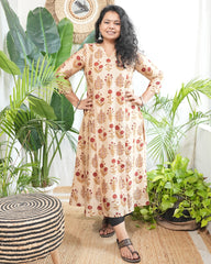 Cream Big Buta Chanderi Aline Kurta