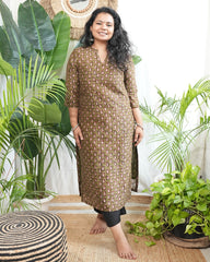Mehendi green buti Chanderi Kurta