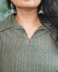 Green lines muslin silk coord set