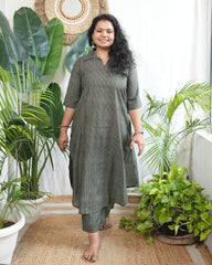 Green lines muslin silk coord set