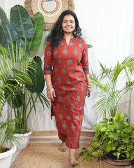 Maroon Sanganeri print coord set