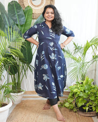 Indigo Floral Collared Kurta