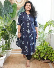 Indigo Floral Collared Kurta