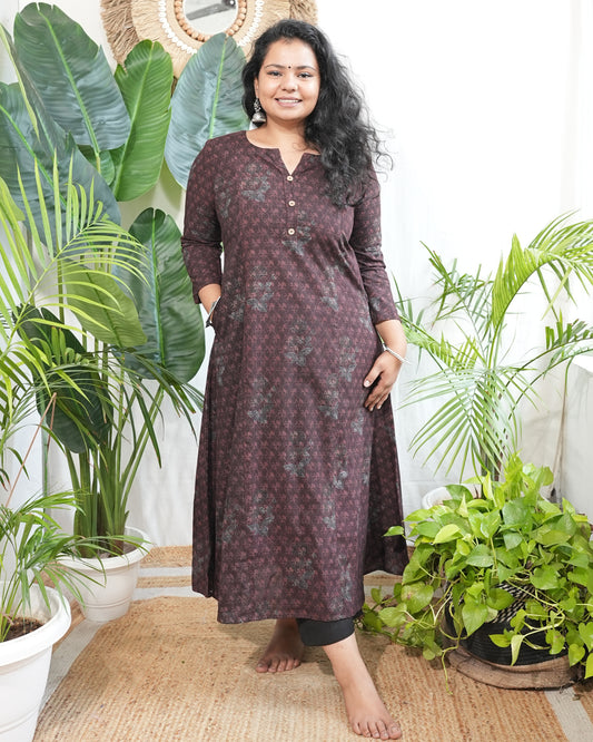 Brown Bagru Aline kurta