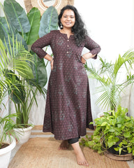 Brown Bagru Aline kurta
