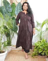 Brown Bagru Aline kurta