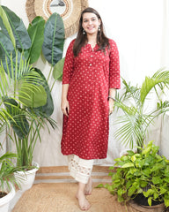 Red Bandhini muslin silk kurta