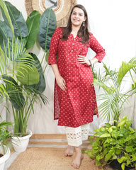 Red Bandhini muslin silk kurta
