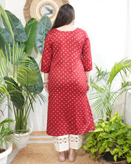 Red Bandhini muslin silk kurta
