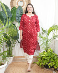 Red Bandhini muslin silk kurta