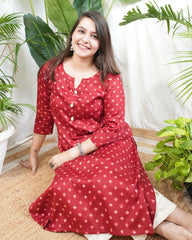 Red Bandhini muslin silk kurta
