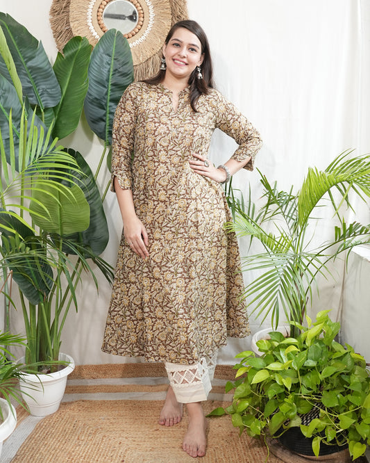 Mehendi green kalamkari aline kurta