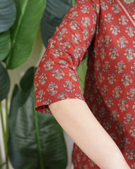 Rust floral V neck kurta