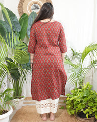 Rust floral V neck kurta