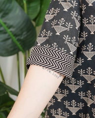 Black blockprint collar neck kurta with pocket