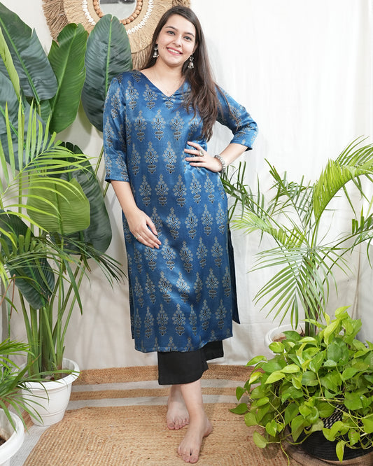 Premium modal indigo floral kurta