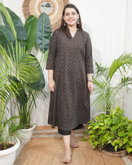 Brown geometric bagru Aline kurta
