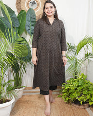 Brown geometric bagru Aline kurta