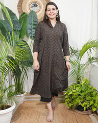 Brown geometric bagru Aline kurta