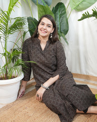 Brown geometric bagru Aline kurta