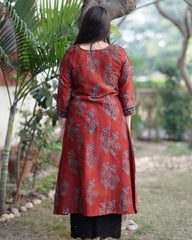 Maroon buta ajrakh chanderi Aline Kurta