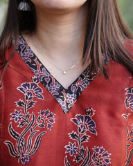 Maroon buta ajrakh chanderi Aline Kurta