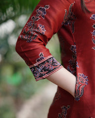 Maroon buta ajrakh chanderi Aline Kurta