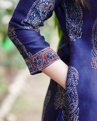 Indigo ajrakh chanderi Aline Kurta