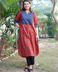 Maroon Ambi Ajrakh kurta with pocket