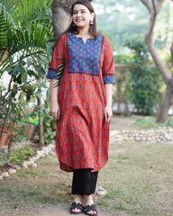 Maroon Ambi Ajrakh kurta with pocket