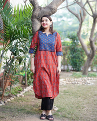 Maroon Ambi Ajrakh kurta with pocket
