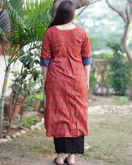 Maroon Ambi Ajrakh kurta with pocket