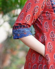 Maroon Ambi Ajrakh kurta with pocket