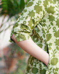 Parrot green bagru kurta with pocket