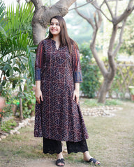 Coffee Ajrakh Aline Kurta with pocket