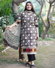 Black kalamkari lacework kurta duppata set
