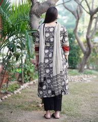Black kalamkari lacework kurta duppata set