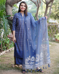Indigo stripe chanderi full suit set