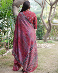 Maroon small flower chanderi full suit set