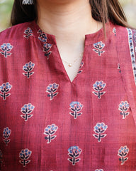 Maroon small flower chanderi full suit set